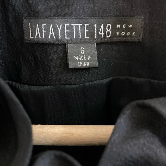 LAFAYETTE 148 Ruffled Silk Blend Jacket Black Sash Belted Snaps Lined - Picture 2 of 9